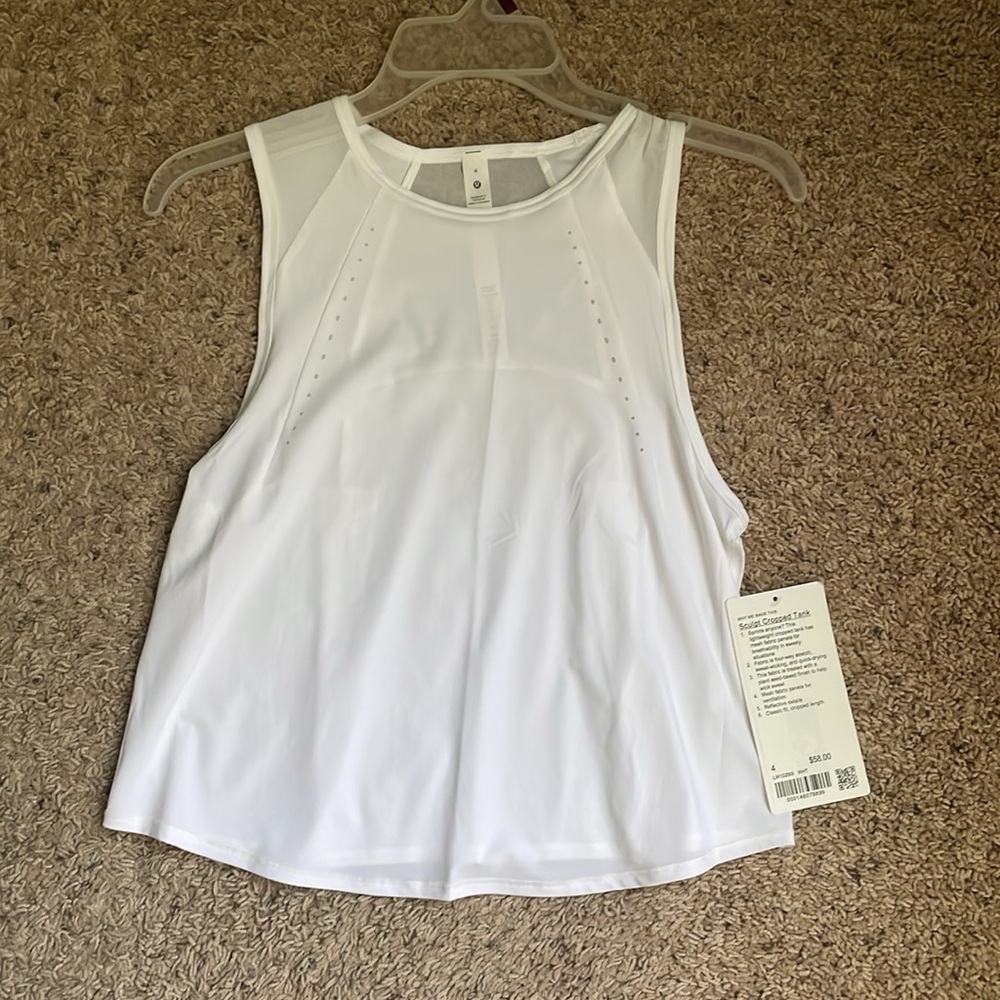 Lululemon sculpt cropped tank white NWT 2 mesh running athletic cool workout